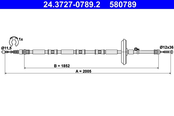 Vajer, parkeringsbroms, Bak Ate 24.3727-0789.2 ATE