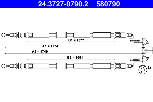 Vajer, parkeringsbroms, Bak Ate 24.3727-0790.2 ATE