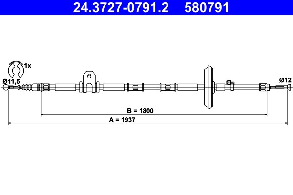 Vajer, parkeringsbroms, Bak Ate 24.3727-0791.2 ATE