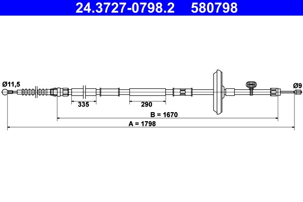 Vajer, parkeringsbroms, Bak Ate 24.3727-0798.2 ATE