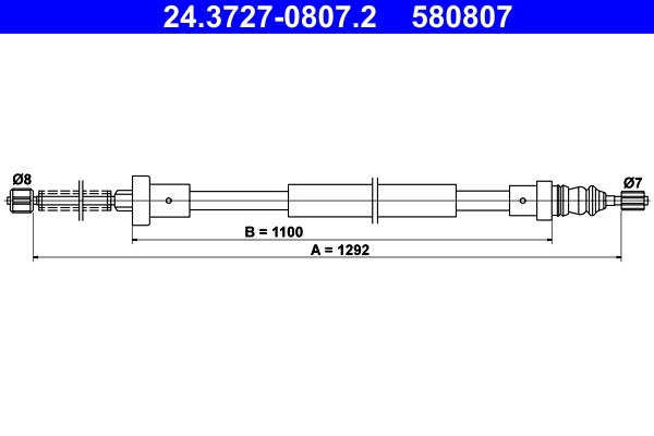 Vajer, parkeringsbroms, Bak Ate 24.3727-0807.2 ATE