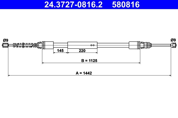 Vajer, parkeringsbroms, Bak Ate 24.3727-0816.2 ATE
