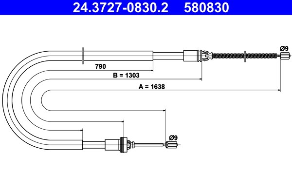 Vajer, parkeringsbroms, Bak Ate 24.3727-0830.2 ATE