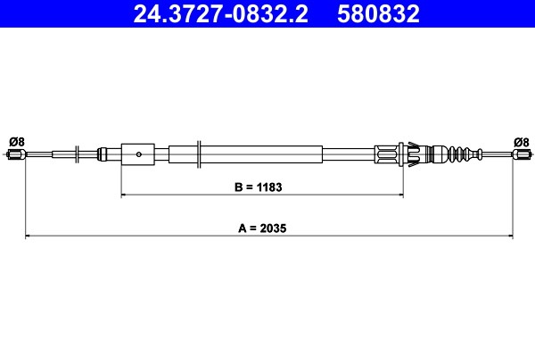 Vajer, parkeringsbroms, Bak Ate 24.3727-0832.2 ATE