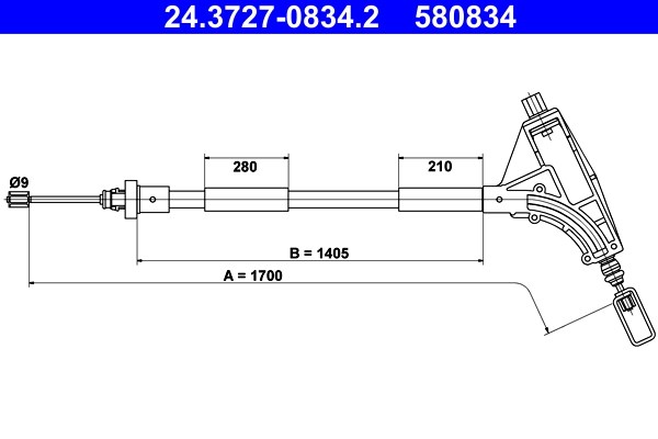 Vajer, parkeringsbroms, Fram Ate 24.3727-0834.2 ATE