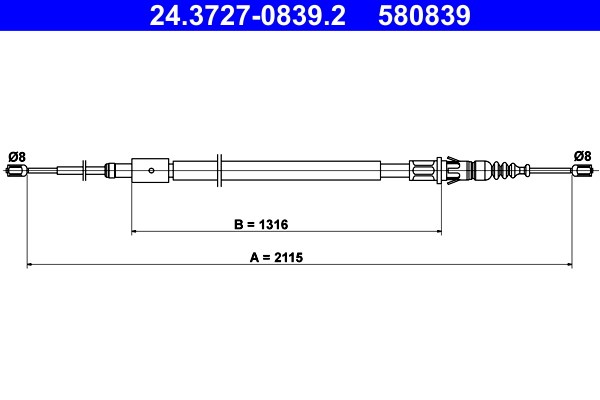 Vajer, parkeringsbroms, Bak Ate 24.3727-0839.2 ATE