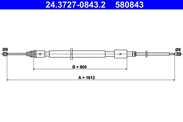 Vajer, parkeringsbroms, Bak Ate 24.3727-0843.2 ATE