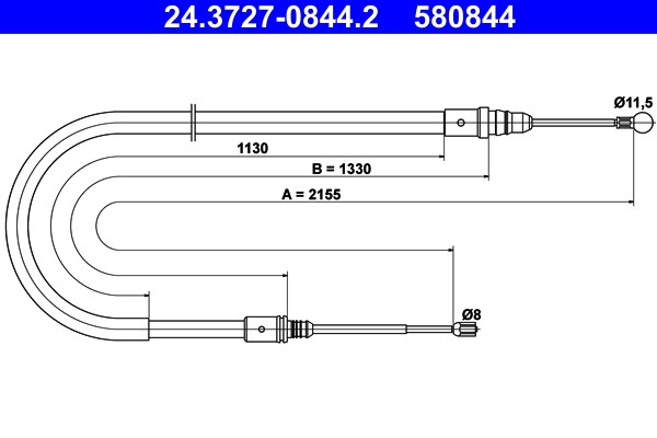 Vajer, parkeringsbroms, Bak Ate 24.3727-0844.2 ATE