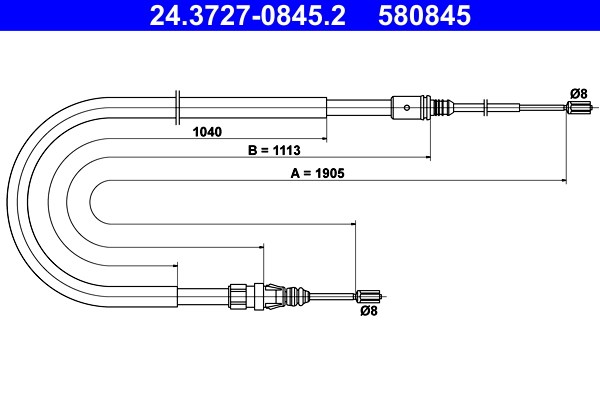 Vajer, parkeringsbroms, Bak Ate 24.3727-0845.2 ATE