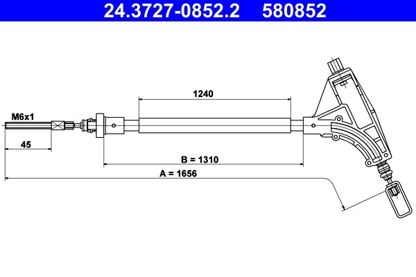 Vajer, parkeringsbroms, Fram Ate 24.3727-0852.2 ATE