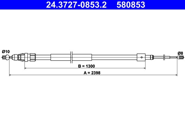 Vajer, parkeringsbroms, Bak Ate 24.3727-0853.2 ATE