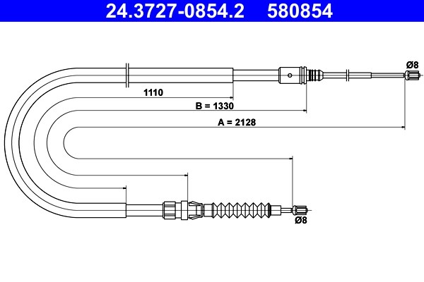Vajer, parkeringsbroms, Bak Ate 24.3727-0854.2 ATE