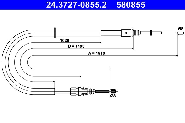 Vajer, parkeringsbroms, Bak Ate 24.3727-0855.2 ATE