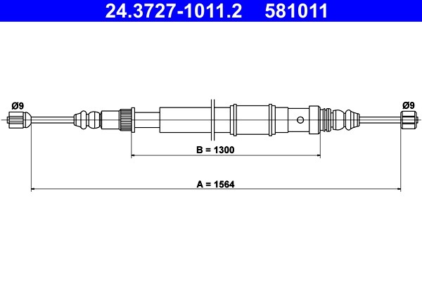 Vajer, parkeringsbroms, Bak Ate 24.3727-1011.2 ATE