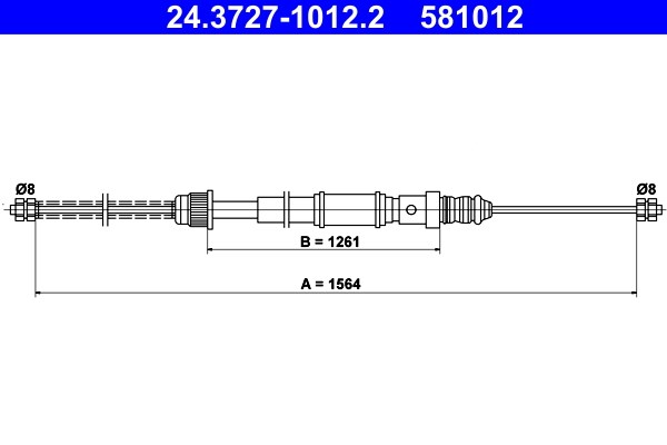 Vajer, parkeringsbroms, Bak Ate 24.3727-1012.2 ATE