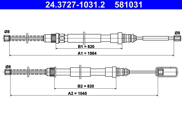 Vajer, parkeringsbroms, Bak Ate 24.3727-1031.2 ATE