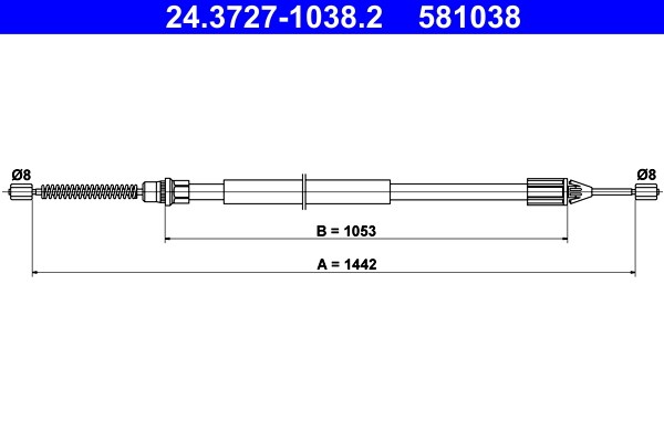 Vajer, parkeringsbroms, Bak Ate 24.3727-1038.2 ATE