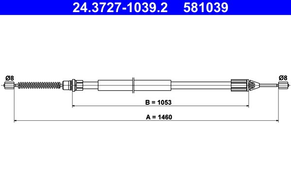 Vajer, parkeringsbroms, Bak Ate 24.3727-1039.2 ATE