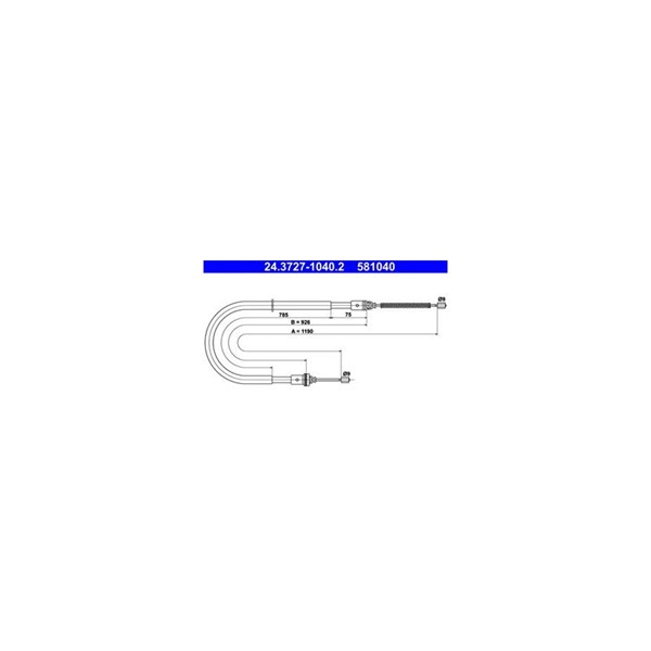 Vajer, parkeringsbroms, Bak Ate 24.3727-1040.2 ATE