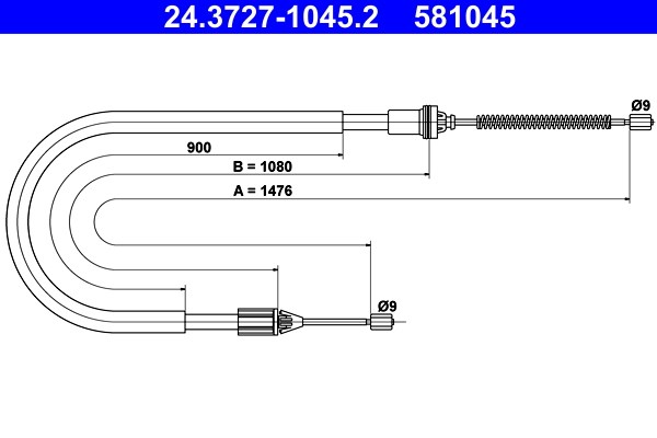Vajer, parkeringsbroms, Bak Ate 24.3727-1045.2 ATE