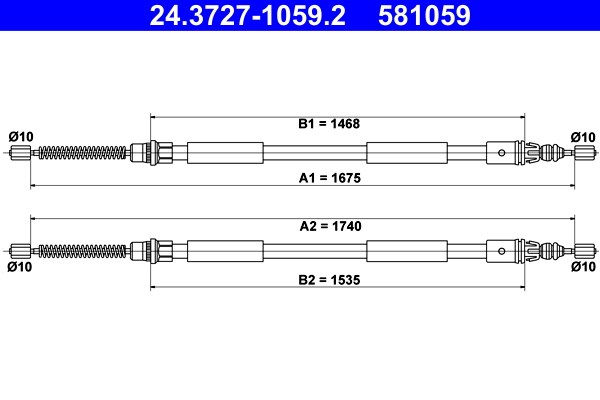 Vajer, parkeringsbroms, Bak Ate 24.3727-1059.2 ATE