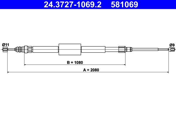 Vajer, parkeringsbroms, Bak Ate 24.3727-1069.2 ATE