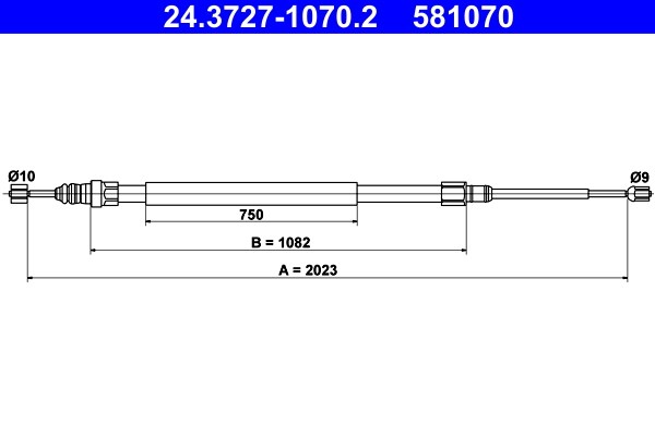 Vajer, parkeringsbroms, Bak Ate 24.3727-1070.2 ATE