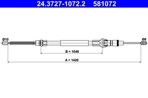 Vajer, parkeringsbroms, Bak Ate 24.3727-1072.2 ATE