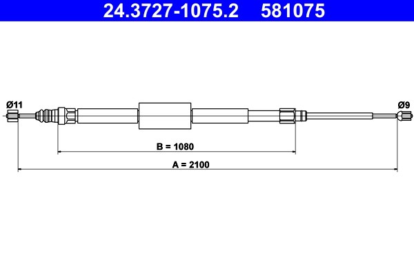 Vajer, parkeringsbroms, Bak Ate 24.3727-1075.2 ATE