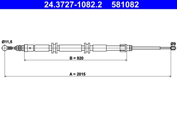 Vajer, parkeringsbroms, Bak Ate 24.3727-1082.2 ATE