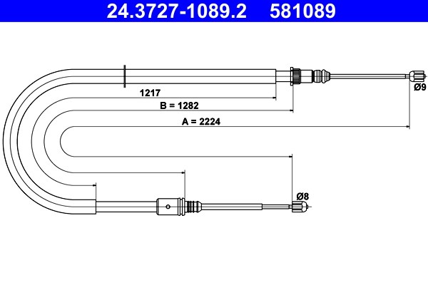 Vajer, parkeringsbroms, Bak Ate 24.3727-1089.2 ATE