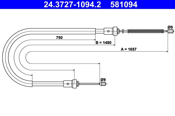 Vajer, parkeringsbroms, Bak Ate 24.3727-1094.2 ATE