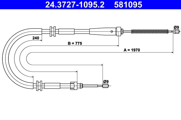 Vajer, parkeringsbroms, Bak Ate 24.3727-1095.2 ATE
