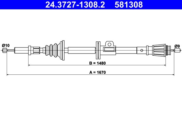 Vajer, parkeringsbroms, Bak Ate 24.3727-1308.2 ATE