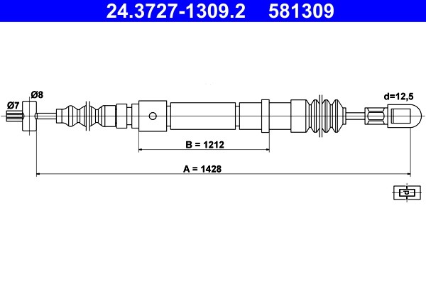 Vajer, parkeringsbroms, Bak Ate 24.3727-1309.2 ATE