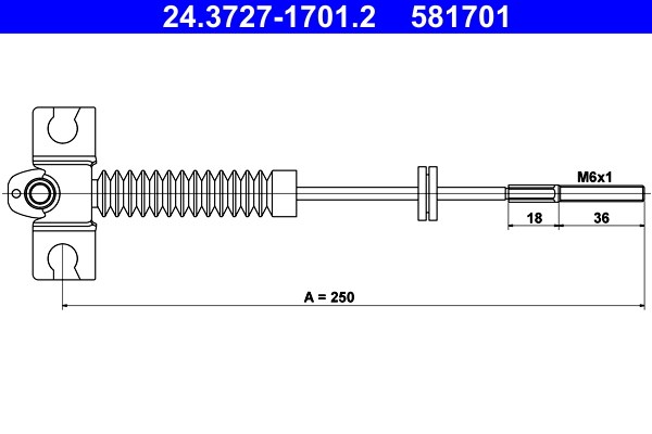 Vajer, parkeringsbroms, Fram Ate 24.3727-1701.2 ATE