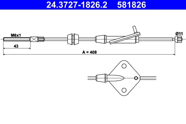 Vajer, parkeringsbroms, Fram Ate 24.3727-1826.2 ATE