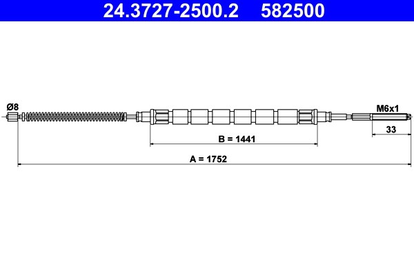 Vajer, parkeringsbroms, Bak Ate 24.3727-2500.2 ATE