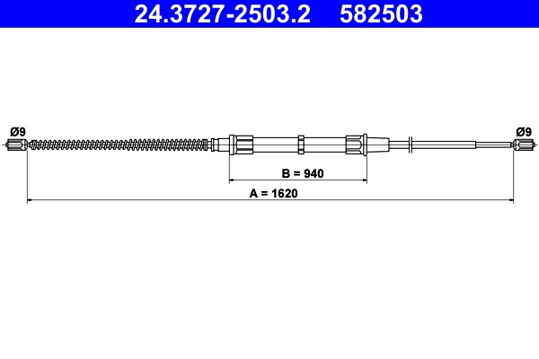 Vajer, parkeringsbroms, Bak Ate 24.3727-2503.2 ATE