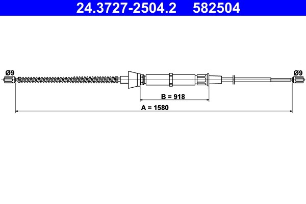 Vajer, parkeringsbroms, Bak Ate 24.3727-2504.2 ATE