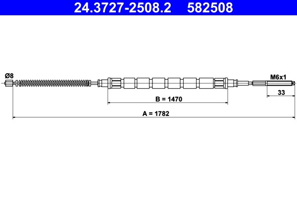 Vajer, parkeringsbroms, Bak Ate 24.3727-2508.2 ATE
