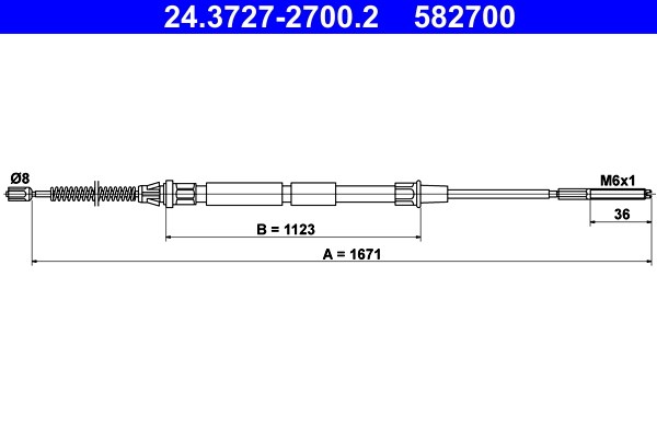 Vajer, parkeringsbroms, Bak Ate 24.3727-2700.2 ATE