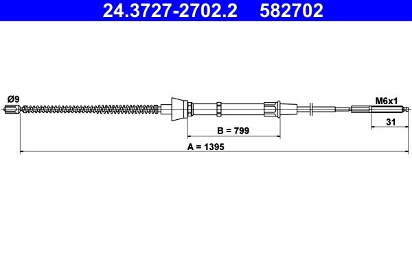 Vajer, parkeringsbroms, Bak Ate 24.3727-2702.2 ATE