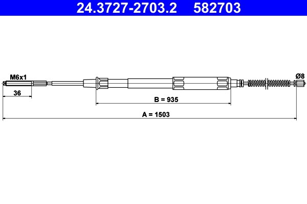 Vajer, parkeringsbroms, Bak Ate 24.3727-2703.2 ATE