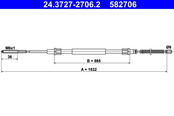 Vajer, parkeringsbroms, Bak Ate 24.3727-2706.2 ATE