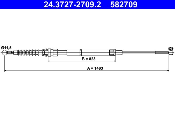 Vajer, parkeringsbroms, Bak Ate 24.3727-2709.2 ATE