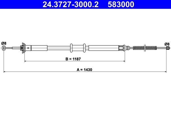 Vajer, parkeringsbroms, Bak Ate 24.3727-3000.2 ATE