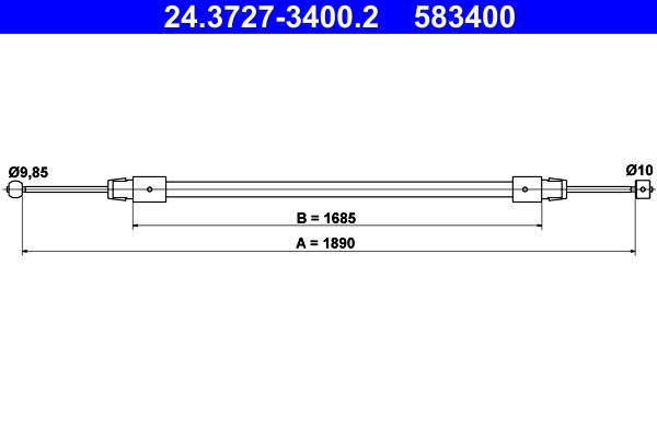 Vajer, parkeringsbroms, Bak, Fram Ate 24.3727-3400.2 ATE