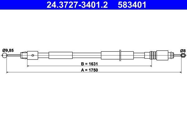 Vajer, parkeringsbroms, Bak Ate 24.3727-3401.2 ATE