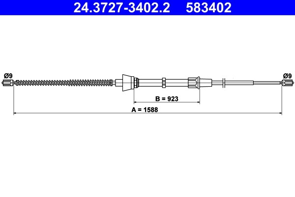 Vajer, parkeringsbroms, Bak Ate 24.3727-3402.2 ATE
